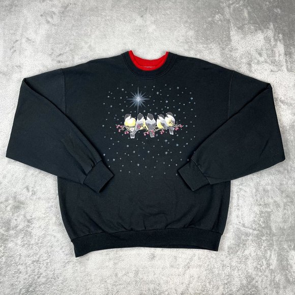 Vintage Morning Sun Christmas Grandma Chic Black Sweatshirt Northern Star Snow L - Picture 2 of 9